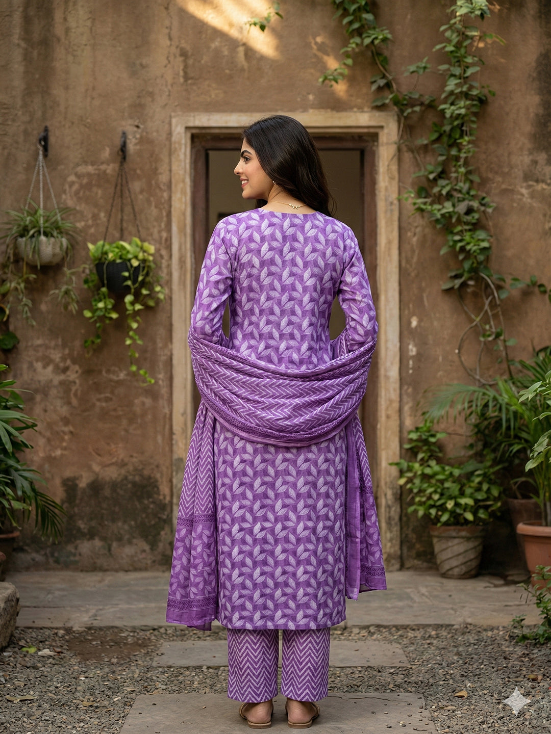 Jaitpuriya Lavender Pure Cotton Straight Regular Kurta Set