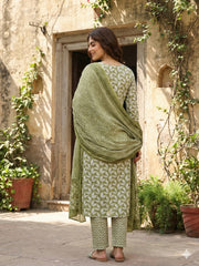 Jaitpuriya Olive Pure Cotton Straight Regular Kurta Set