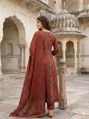 Jaitpuriya Maroon Pure Cotton Anarkali Regular Kurta Set