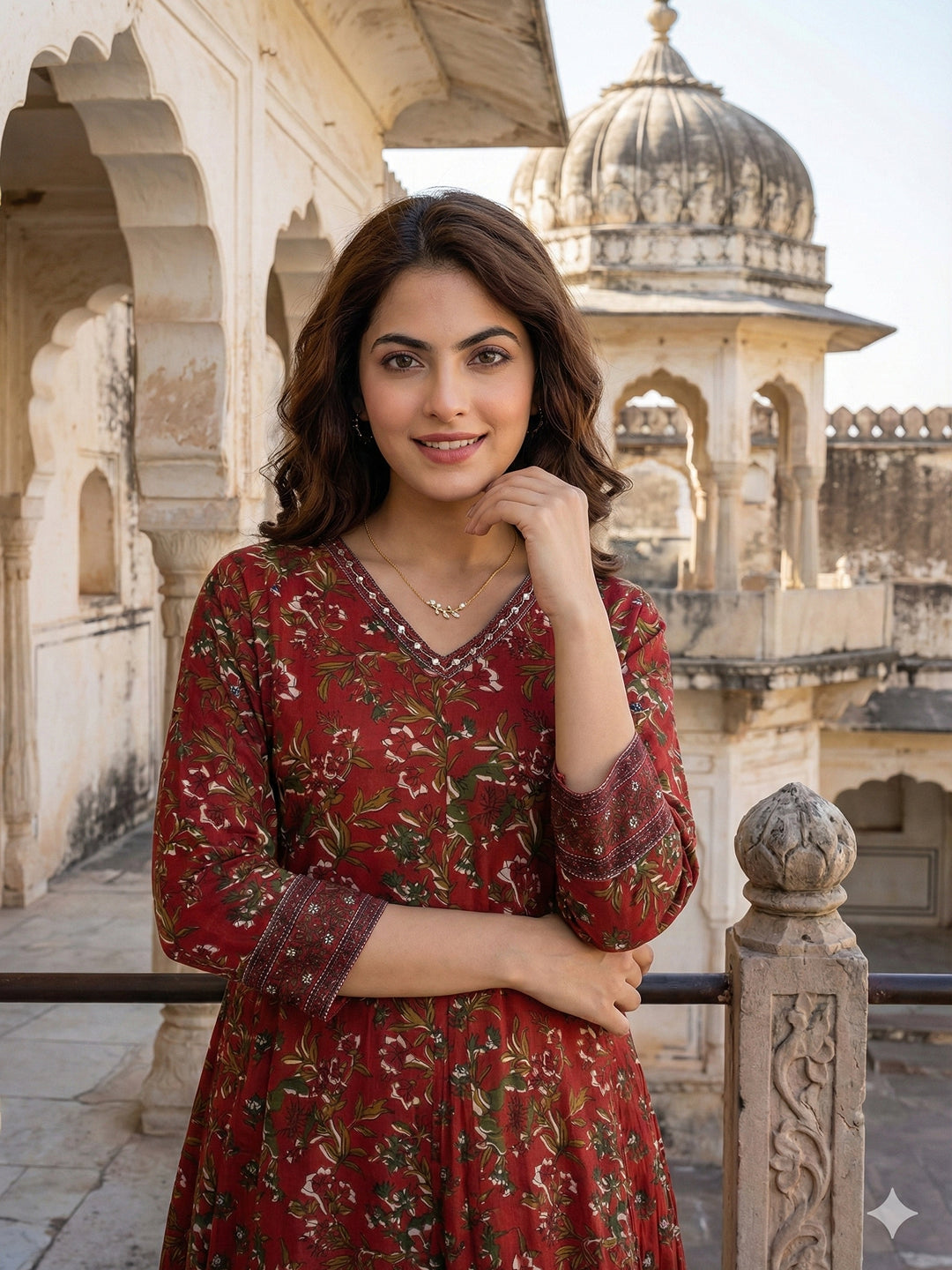 Jaitpuriya Maroon Pure Cotton Anarkali Regular Kurta Set