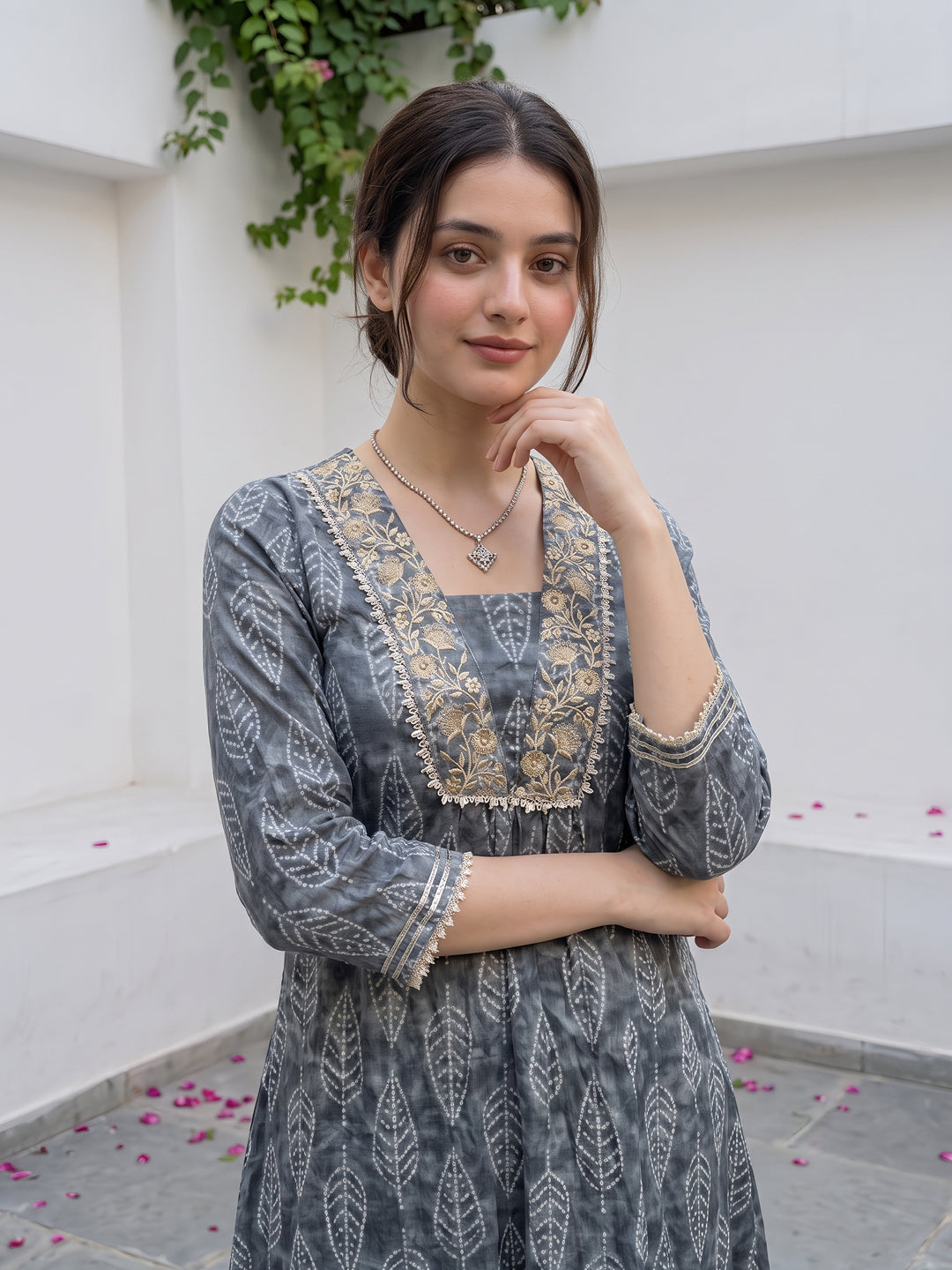 Grey Pure Cotton Anarkali Regular Kurta Set