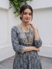 Grey Pure Cotton Anarkali Regular Kurta Set