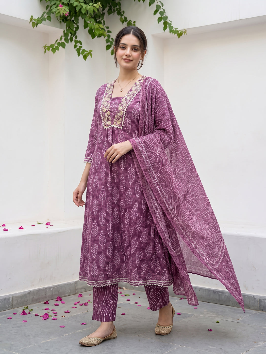 Mauve Pure Cotton Anarkali Regular Kurta Set
