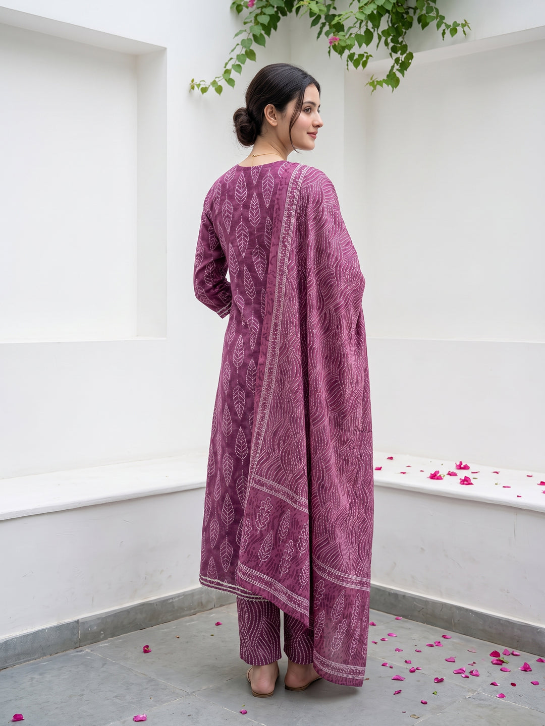 Mauve Pure Cotton Anarkali Regular Kurta Set