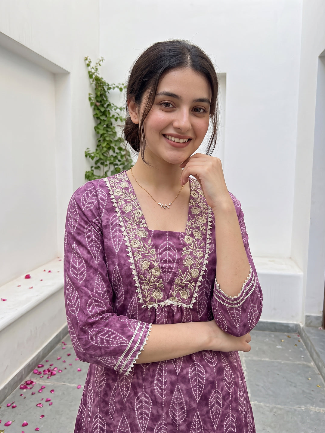 Mauve Pure Cotton Anarkali Regular Kurta Set