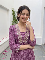 Mauve Pure Cotton Anarkali Regular Kurta Set