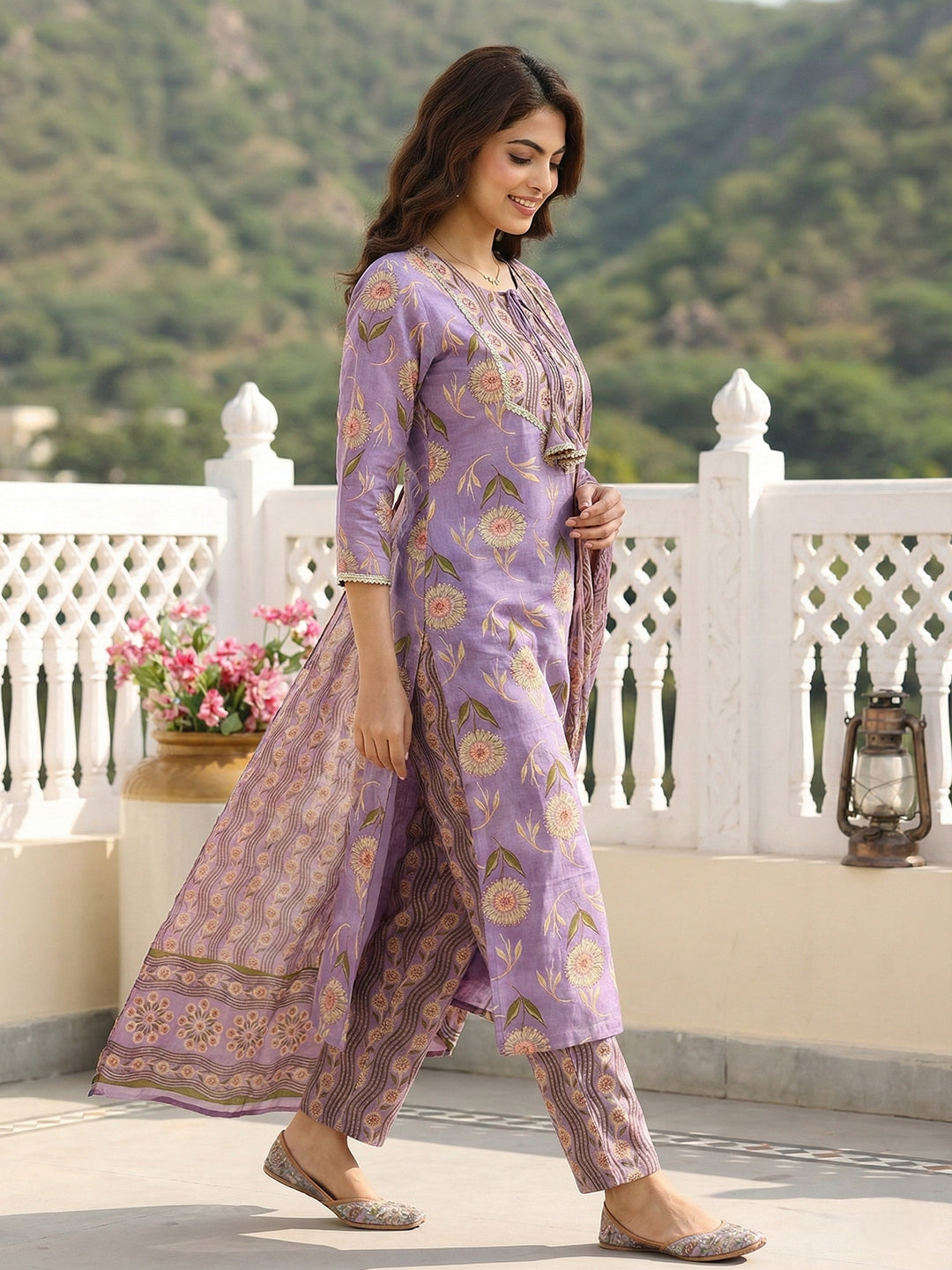Jaitpuriya Mauve Pure Cotton Straight Regular Kurta Set