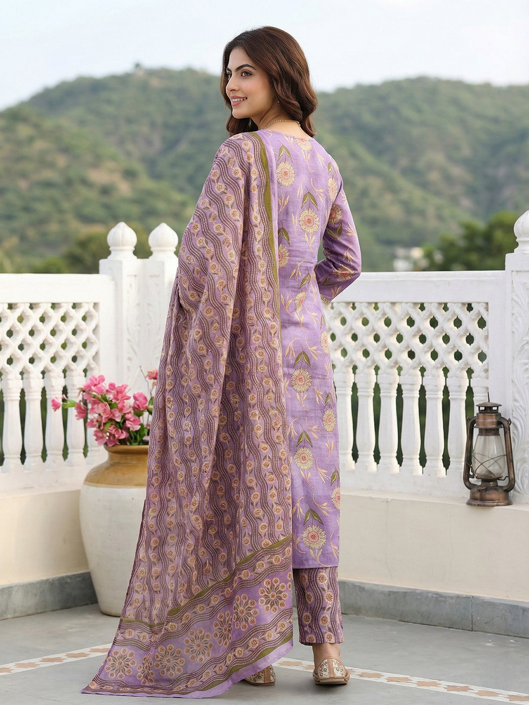 Jaitpuriya Mauve Pure Cotton Straight Regular Kurta Set