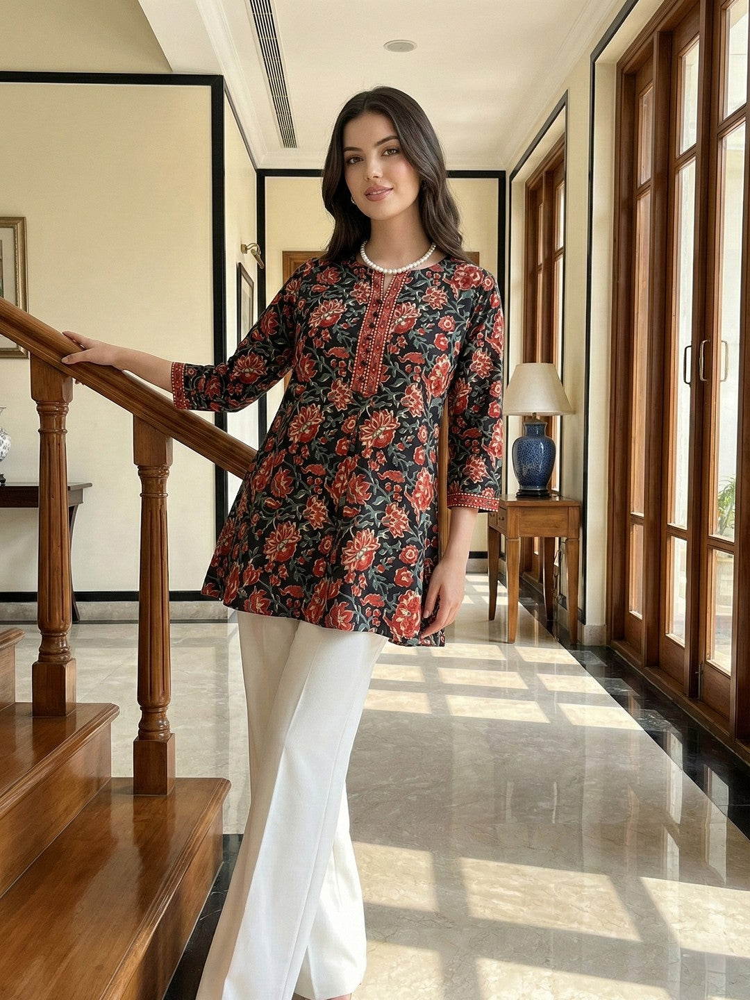 Jaitpuriya Black And Red Pure Cotton Peplum Regular Top