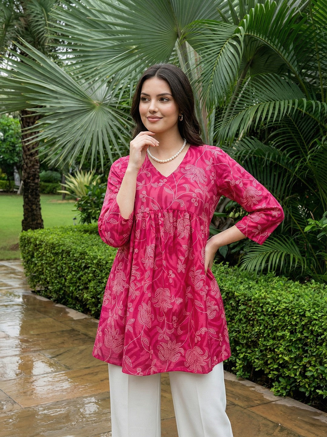 Jaitpuriya Pink Pure Cotton Peplum Gathered or Pleated Top