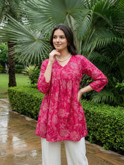 Jaitpuriya Pink Pure Cotton Peplum Gathered or Pleated Top