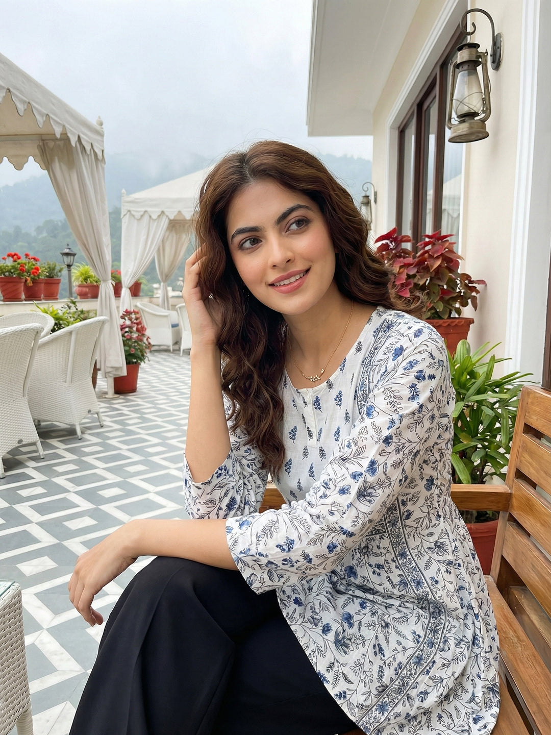 Jaitpuriya Pink And White Pure Cotton Peplum Gathered or Pleated Top