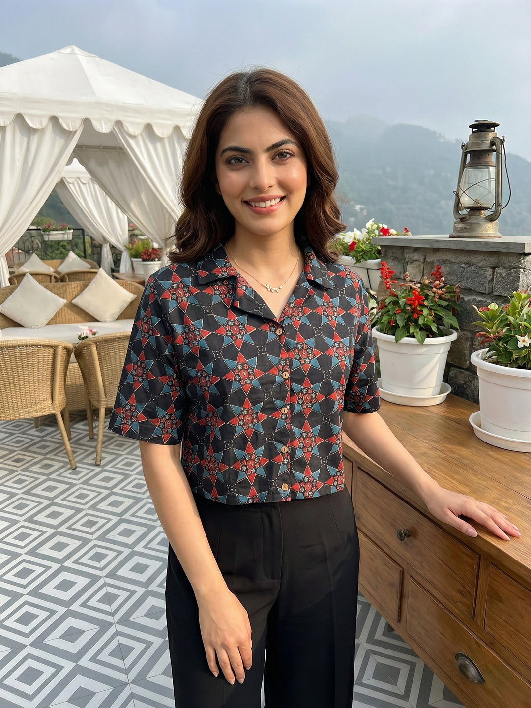 Jaitpuriya Black And Red Pure Cotton Crop Top Shirt Tops