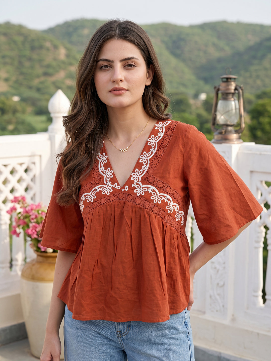 Rust Pure Cotton Peplum