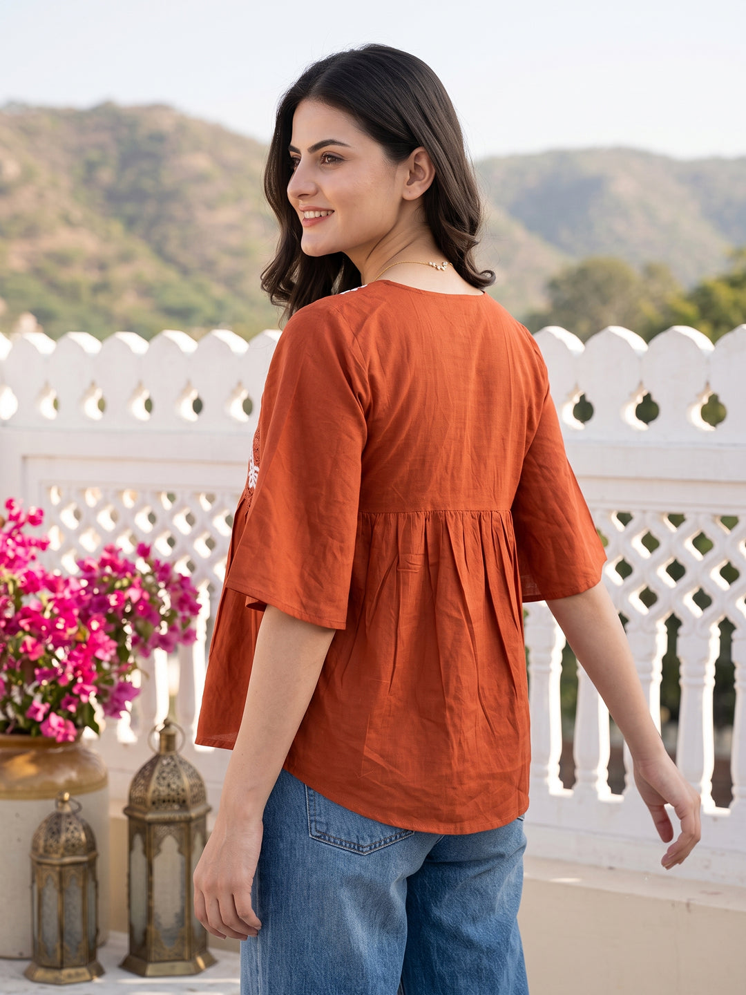 Rust Pure Cotton Peplum