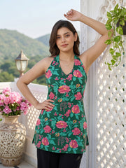 Green And Pink Pure Cotton Peplum Regular Tops