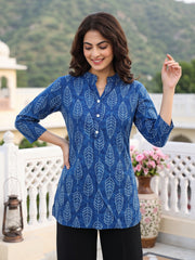 Blue Pure Cotton Peplum Regular Tops
