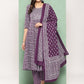 Jaitpuriya Women Purple Floral Anarkali Kurta Pant and Dupatta Set